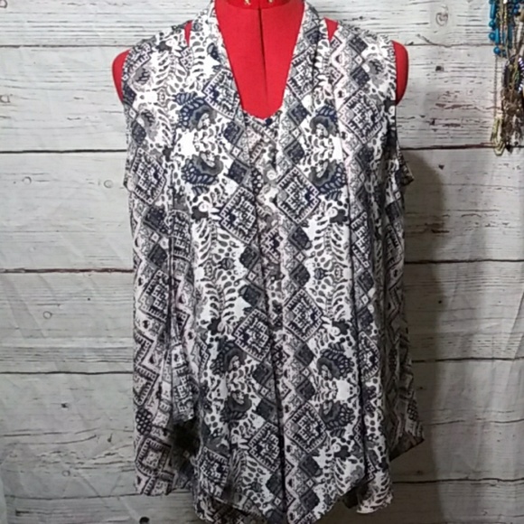 Sami & Jo Geometric Neck Tie Blouse Sz L - Picture 2 of 8